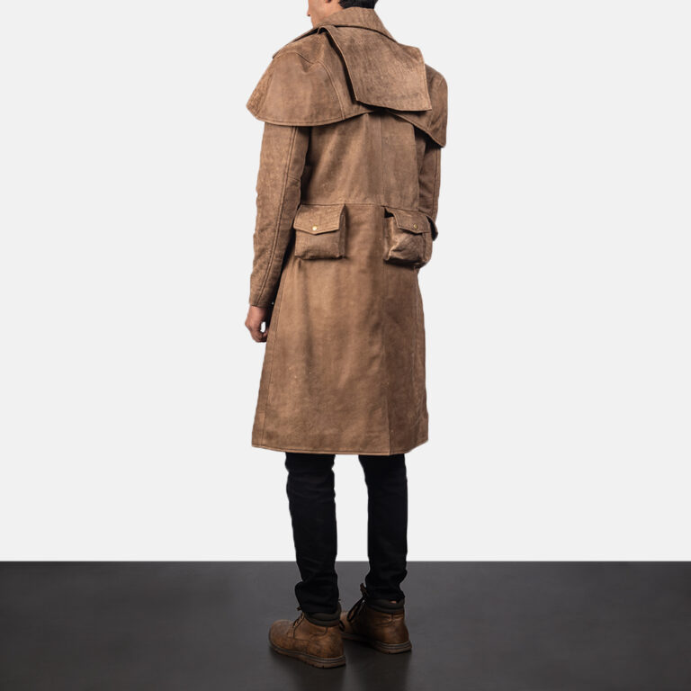 Mens Army Brown Leather Duster4624-4-1557132417577